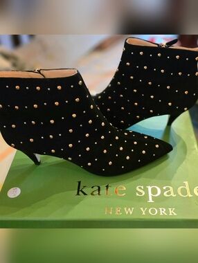 NEW! kate spade Black Suede Studded Pointed Toe Ankle Booties